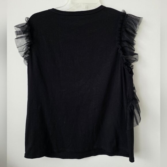 SCRIPTED | Tulle Ruffles Shirt Top Black Cotton Sz LARGE - Picture 2 of 6